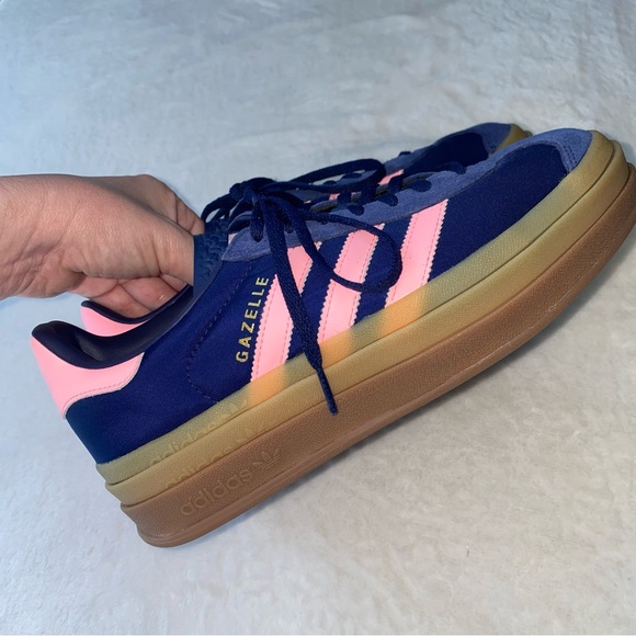 Adidas Gazelle Platform Sneakers Navy Pink Stripes Size 8.5 - Picture 9 of 13